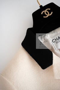 CHANEL 96S Creme Ivory Black Trim Wool Tweed Jacket 42 シャネル クリーム アイボリー ブラック トリム ウール ツイード ジャケット 即発