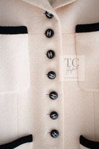 CHANEL 96S Creme Ivory Black Trim Wool Tweed Jacket 42 シャネル クリーム アイボリー ブラック トリム ウール ツイード ジャケット 即発