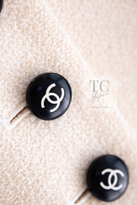 CHANEL 96S Creme Ivory Black Trim Wool Tweed Jacket 42 シャネル クリーム アイボリー ブラック トリム ウール ツイード ジャケット 即発