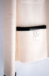 CHANEL 96S Creme Ivory Black Trim Wool Tweed Jacket 42 シャネル クリーム アイボリー ブラック トリム ウール ツイード ジャケット 即発