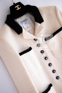 CHANEL 96S Creme Ivory Black Trim Wool Tweed Jacket 42 シャネル クリーム アイボリー ブラック トリム ウール ツイード ジャケット 即発