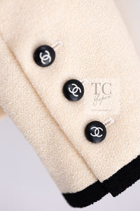 CHANEL 96S Creme Ivory Black Trim Wool Tweed Jacket 42 シャネル クリーム アイボリー ブラック トリム ウール ツイード ジャケット 即発