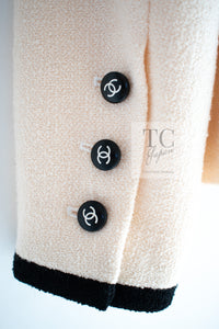 CHANEL 96S Creme Ivory Black Trim Wool Tweed Jacket 42 シャネル クリーム アイボリー ブラック トリム ウール ツイード ジャケット 即発