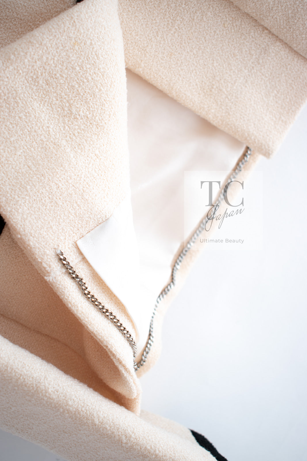 CHANEL 96S Creme Ivory Black Trim Wool Tweed Jacket 42 シャネル クリーム アイボリー ブラック トリム ウール ツイード ジャケット 即発