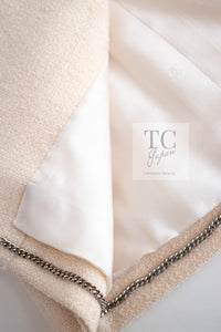 CHANEL 96S Creme Ivory Black Trim Wool Tweed Jacket 42 シャネル クリーム アイボリー ブラック トリム ウール ツイード ジャケット 即発