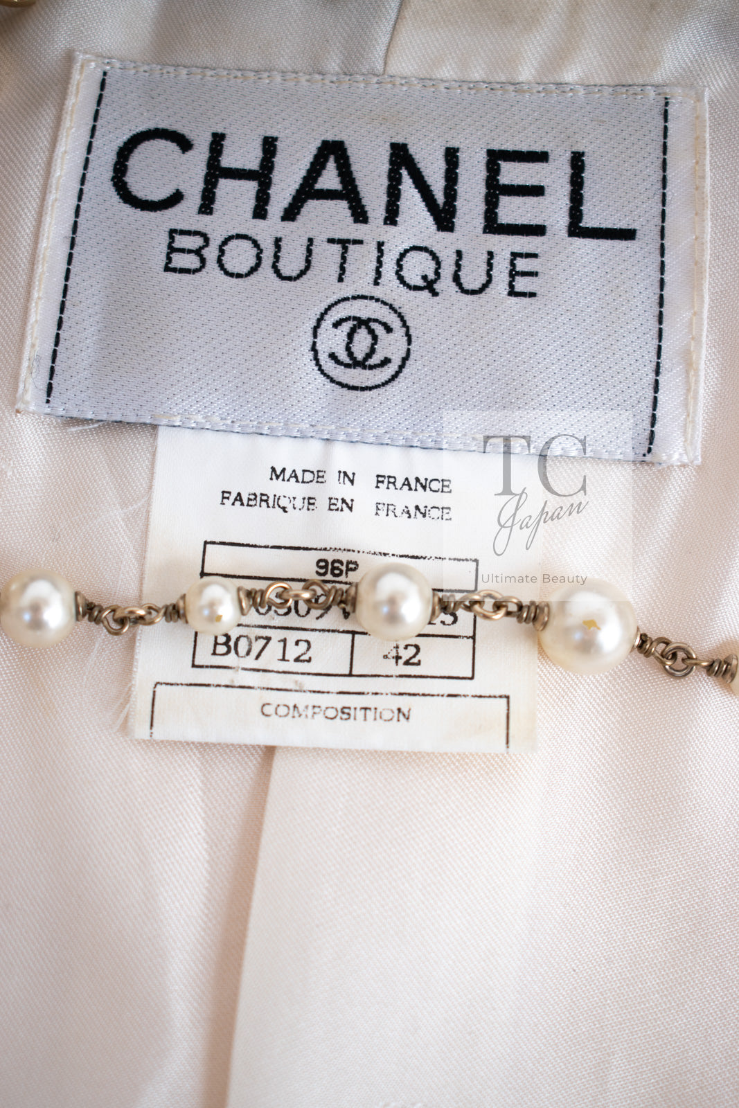 CHANEL 96S Creme Ivory Black Trim Wool Tweed Jacket 42 シャネル クリーム アイボリー ブラック トリム ウール ツイード ジャケット 即発