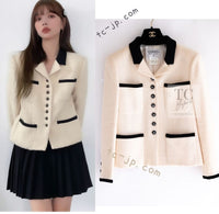 CHANEL 96S Creme Ivory Black Trim Wool Tweed Jacket 42 シャネル クリーム アイボリー ブラック トリム ウール ツイード ジャケット 即発