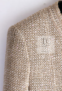 CHANEL 16C Beige CC Pearl Buttons Cotton Collarless Jacket 36 38 シャネル 一番人気 ベージュ CC パール ボタン コットン ノーカラー ジャケット 即発