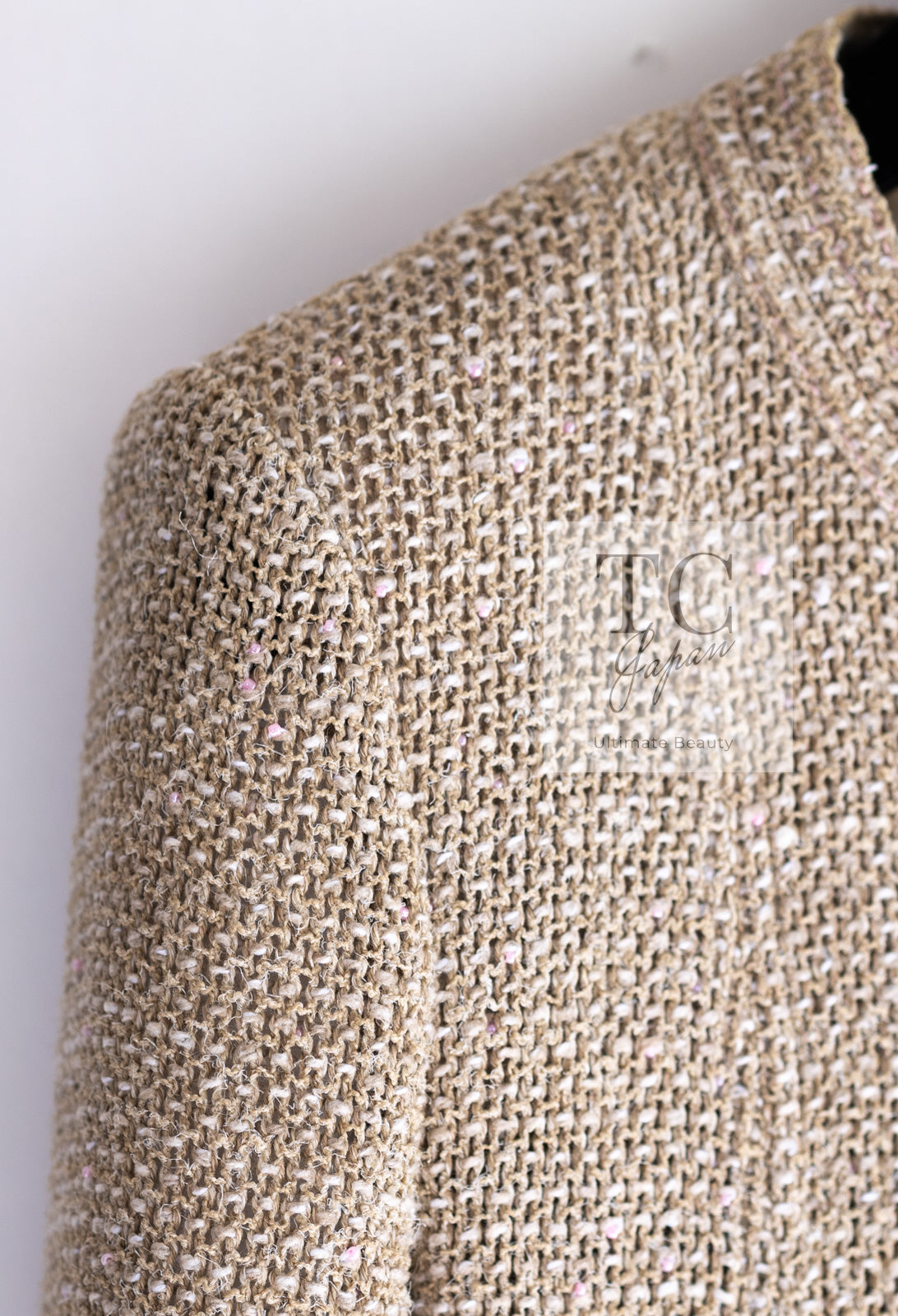 CHANEL 16C Beige CC Pearl Buttons Cotton Collarless Jacket 36 38 シャネル 一番人気 ベージュ CC パール ボタン コットン ノーカラー ジャケット 即発