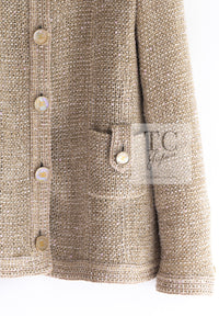 CHANEL 16C Beige CC Pearl Buttons Cotton Collarless Jacket 36 38 シャネル 一番人気 ベージュ CC パール ボタン コットン ノーカラー ジャケット 即発