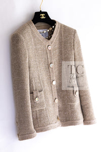 CHANEL 16C Beige CC Pearl Buttons Cotton Collarless Jacket 36 38 シャネル 一番人気 ベージュ CC パール ボタン コットン ノーカラー ジャケット 即発
