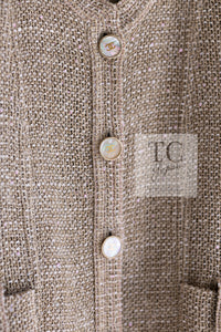 CHANEL 16C Beige CC Pearl Buttons Cotton Collarless Jacket 36 38 シャネル 一番人気 ベージュ CC パール ボタン コットン ノーカラー ジャケット 即発
