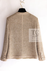 CHANEL 16C Beige CC Pearl Buttons Cotton Collarless Jacket 36 38 シャネル 一番人気 ベージュ CC パール ボタン コットン ノーカラー ジャケット 即発