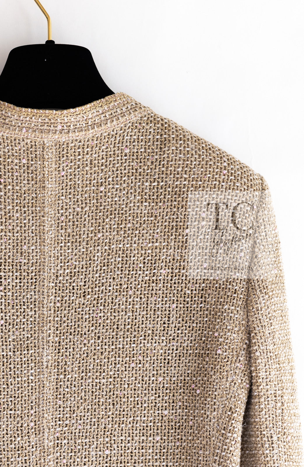 CHANEL 16C Beige CC Pearl Buttons Cotton Collarless Jacket 36 38 シャネル 一番人気 ベージュ CC パール ボタン コットン ノーカラー ジャケット 即発