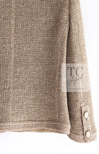 CHANEL 16C Beige CC Pearl Buttons Cotton Collarless Jacket 36 38 シャネル 一番人気 ベージュ CC パール ボタン コットン ノーカラー ジャケット 即発