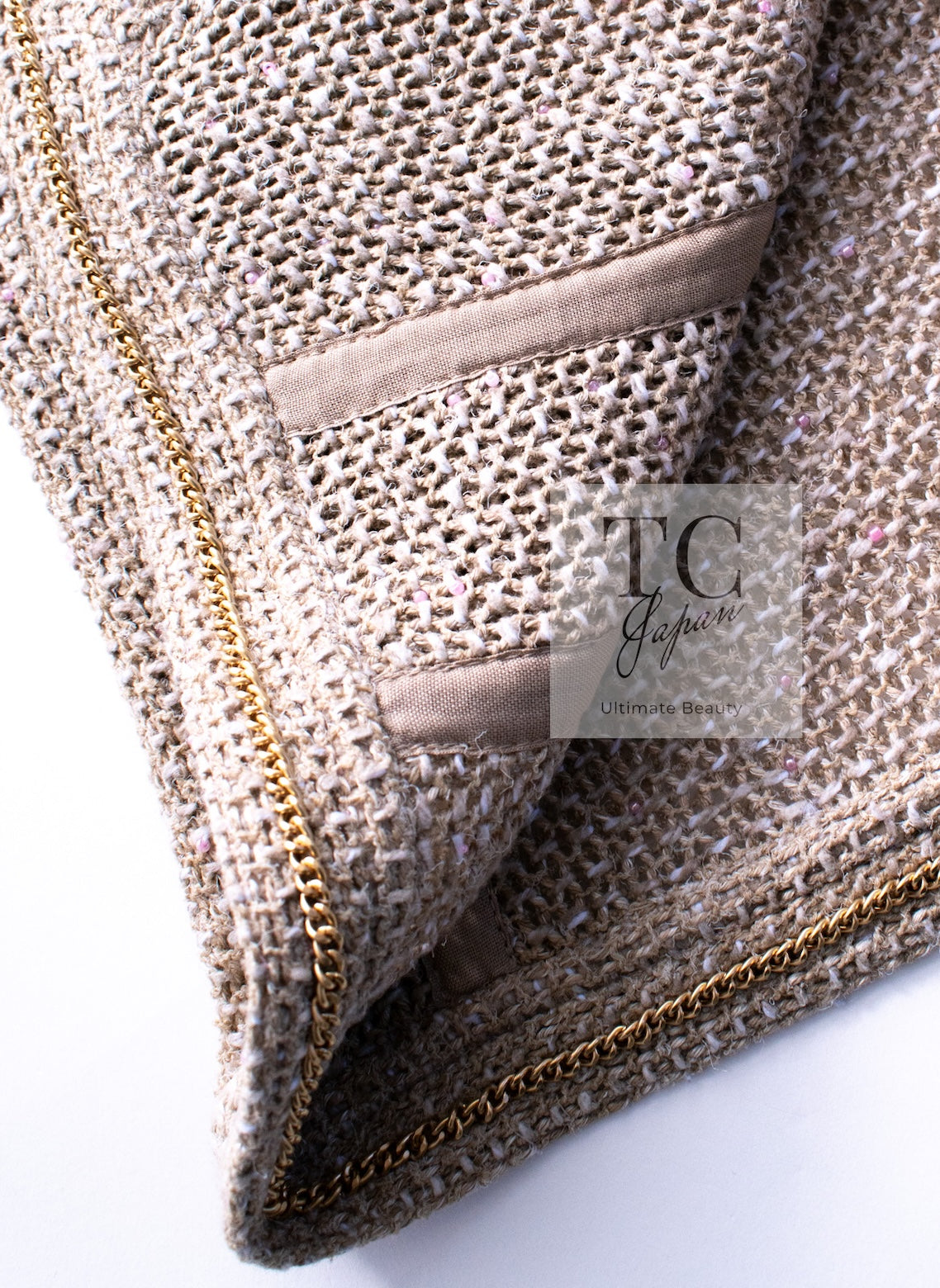 CHANEL 16C Beige CC Pearl Buttons Cotton Collarless Jacket 36 38 シャネル 一番人気 ベージュ CC パール ボタン コットン ノーカラー ジャケット 即発