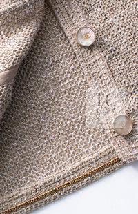 CHANEL 16C Beige CC Pearl Buttons Cotton Collarless Jacket 36 38 シャネル 一番人気 ベージュ CC パール ボタン コットン ノーカラー ジャケット 即発