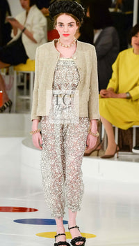 CHANEL 16C Beige CC Pearl Buttons Cotton Collarless Jacket 36 38 シャネル 一番人気 ベージュ CC パール ボタン コットン ノーカラー ジャケット 即発