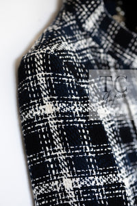 CHANEL 18S Navy Ivory Checked Cotton Tweed Jacket 36 シャネル ネイビー アイボリー チェック コットン ツイード ジャケット 即発