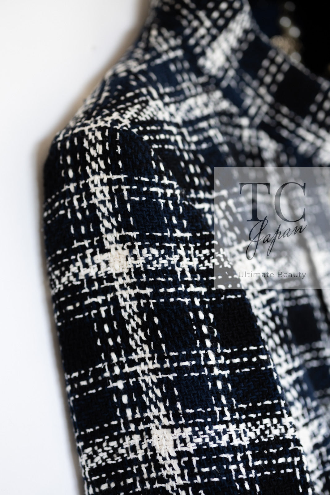 CHANEL 18S Navy Ivory Checked Cotton Tweed Jacket 36 シャネル ネイビー アイボリー チェック コットン ツイード ジャケット 即発