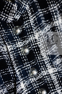 CHANEL 18S Navy Ivory Checked Cotton Tweed Jacket 36 シャネル ネイビー アイボリー チェック コットン ツイード ジャケット 即発