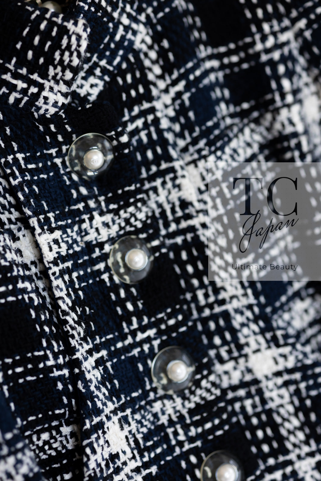 CHANEL 18S Navy Ivory Checked Cotton Tweed Jacket 36 シャネル ネイビー アイボリー チェック コットン ツイード ジャケット 即発