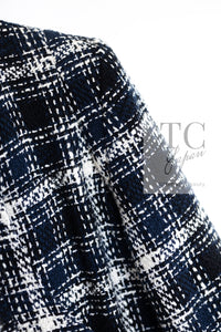 CHANEL 18S Navy Ivory Checked Cotton Tweed Jacket 36 シャネル ネイビー アイボリー チェック コットン ツイード ジャケット 即発