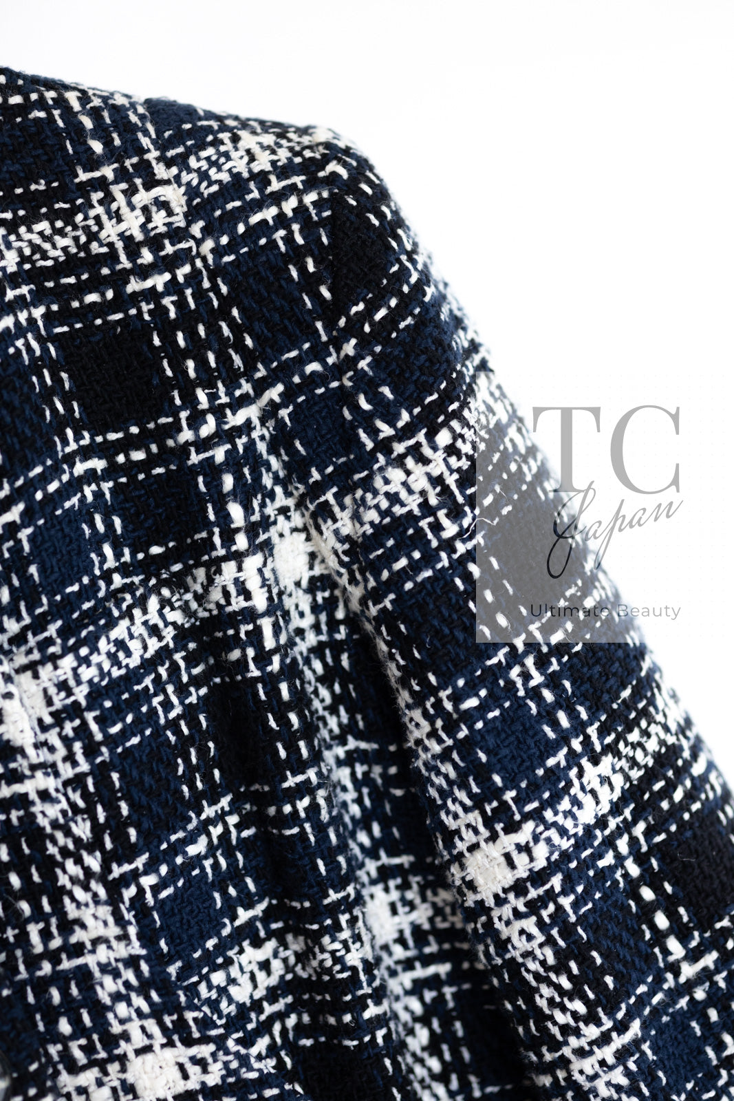CHANEL 18S Navy Ivory Checked Cotton Tweed Jacket 36 シャネル ネイビー アイボリー チェック コットン ツイード ジャケット 即発