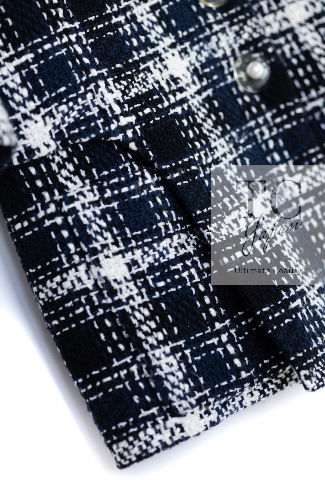 CHANEL 18S Navy Ivory Checked Cotton Tweed Jacket 36 シャネル ネイビー アイボリー チェック コットン ツイード ジャケット 即発