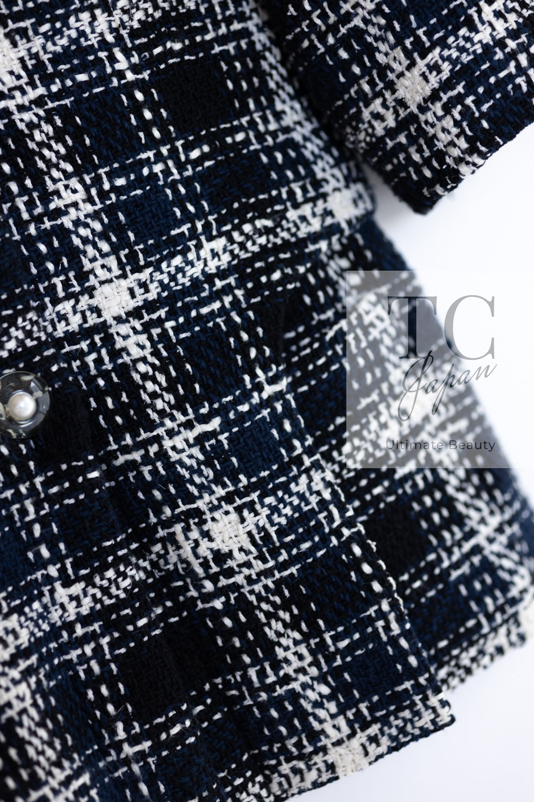 CHANEL 18S Navy Ivory Checked Cotton Tweed Jacket 36 シャネル ネイビー アイボリー チェック コットン ツイード ジャケット 即発