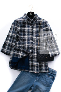 CHANEL 18S Navy Ivory Checked Cotton Tweed Jacket 36 シャネル ネイビー アイボリー チェック コットン ツイード ジャケット 即発