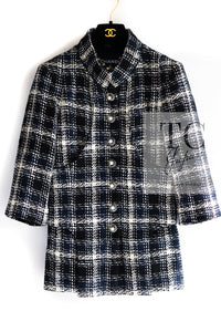 CHANEL 18S Navy Ivory Checked Cotton Tweed Jacket 36 シャネル ネイビー アイボリー チェック コットン ツイード ジャケット 即発
