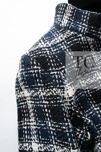 CHANEL 18S Navy Ivory Checked Cotton Tweed Jacket 36 シャネル ネイビー アイボリー チェック コットン ツイード ジャケット 即発
