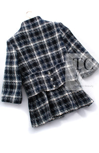 CHANEL 18S Navy Ivory Checked Cotton Tweed Jacket 36 シャネル ネイビー アイボリー チェック コットン ツイード ジャケット 即発