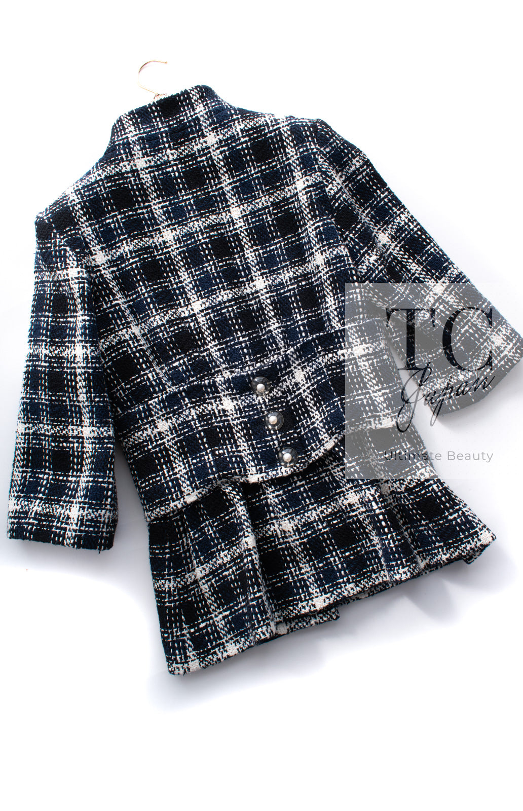 CHANEL 18S Navy Ivory Checked Cotton Tweed Jacket 36 シャネル ネイビー アイボリー チェック コットン ツイード ジャケット 即発