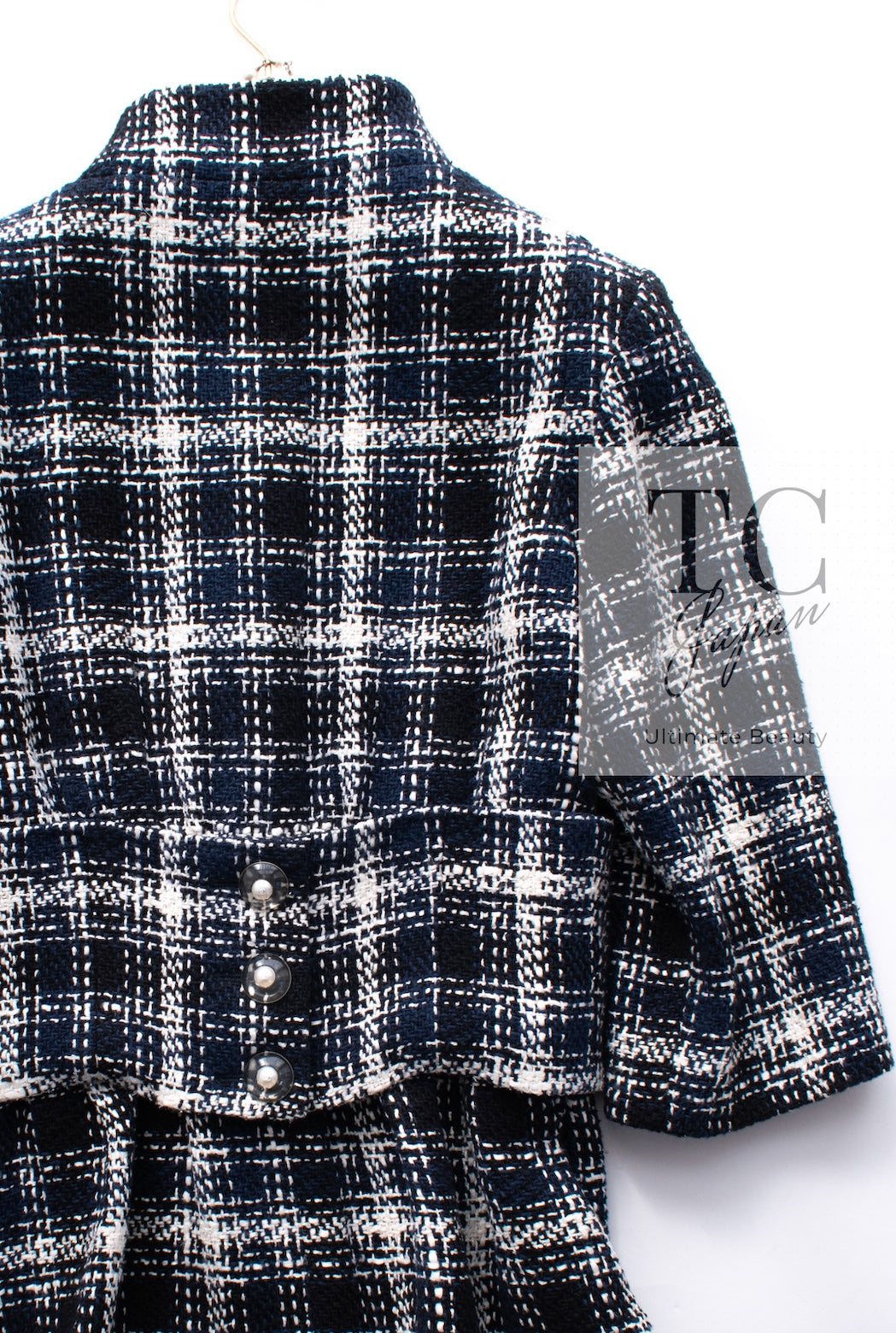 CHANEL 18S Navy Ivory Checked Cotton Tweed Jacket 36 シャネル ネイビー アイボリー チェック コットン ツイード ジャケット 即発