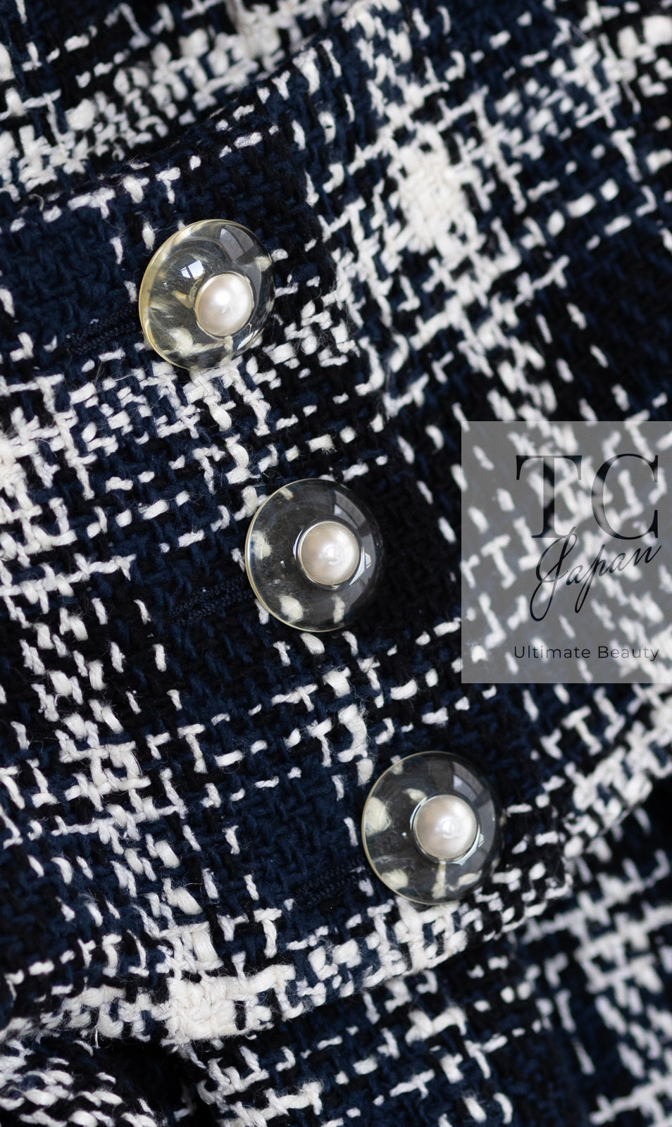 CHANEL 18S Navy Ivory Checked Cotton Tweed Jacket 36 シャネル ネイビー アイボリー チェック コットン ツイード ジャケット 即発