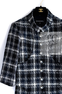 CHANEL 18S Navy Ivory Checked Cotton Tweed Jacket 36 シャネル ネイビー アイボリー チェック コットン ツイード ジャケット 即発