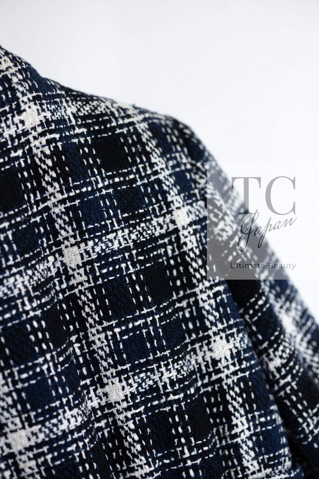 CHANEL 18S Navy Ivory Checked Cotton Tweed Jacket 36 シャネル ネイビー アイボリー チェック コットン ツイード ジャケット 即発