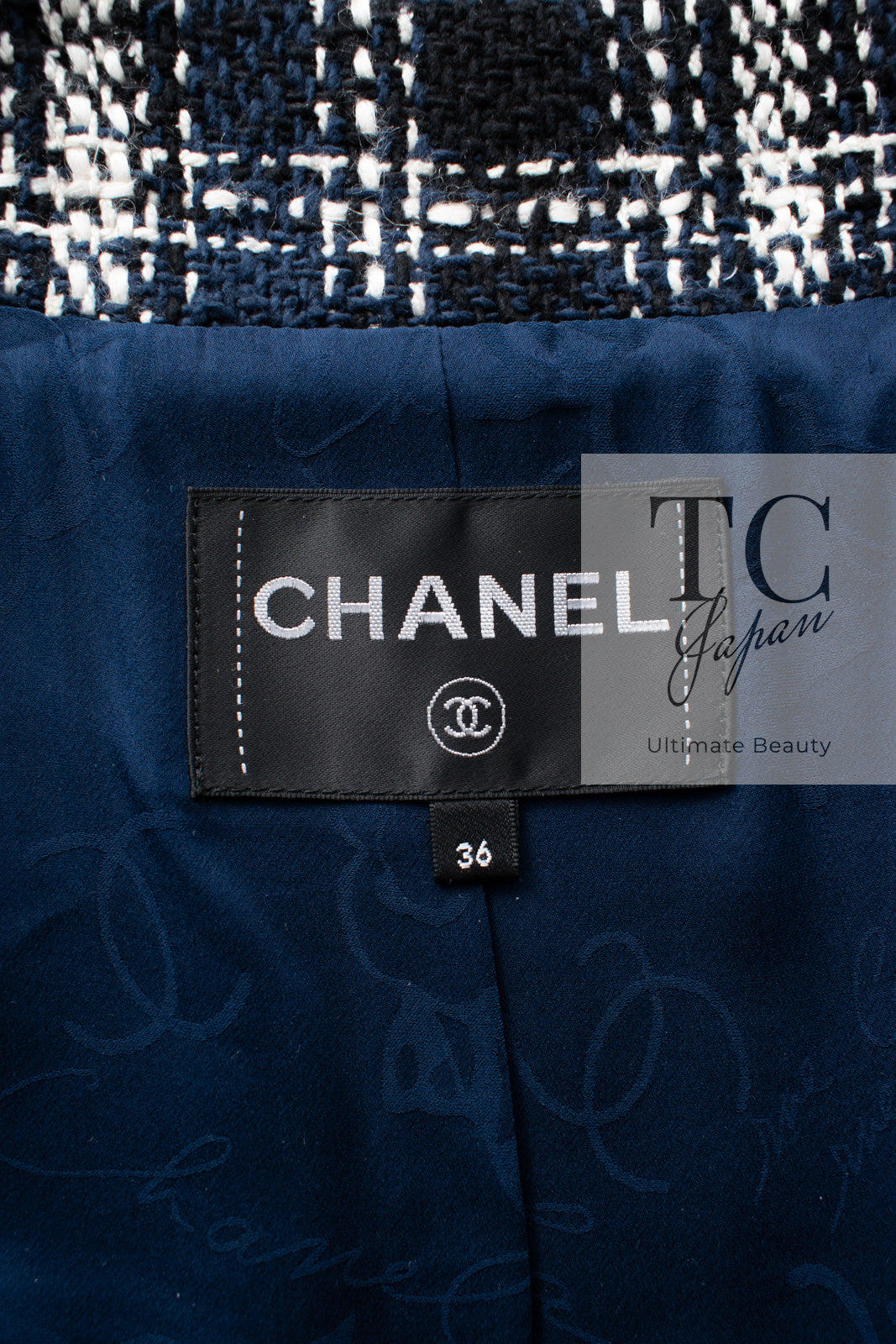 CHANEL 18S Navy Ivory Checked Cotton Tweed Jacket 36 シャネル ネイビー アイボリー チェック コットン ツイード ジャケット 即発