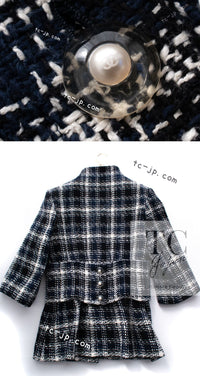 CHANEL 18S Navy Ivory Checked Cotton Tweed Jacket 36 シャネル ネイビー アイボリー チェック コットン ツイード ジャケット 即発
