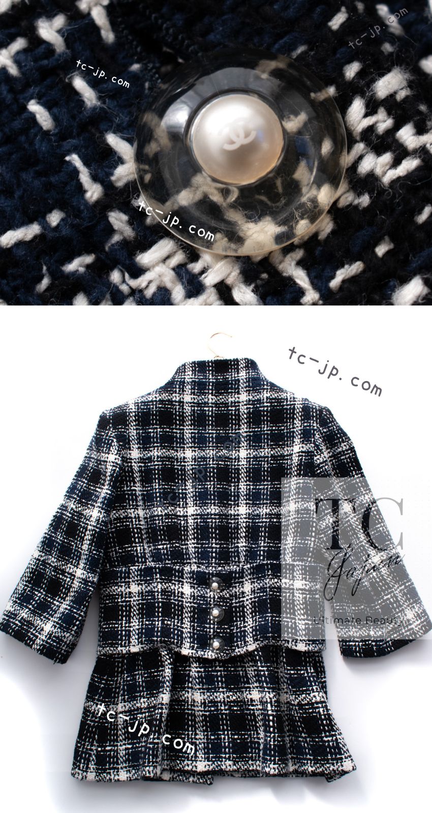 CHANEL 18S Navy Ivory Checked Cotton Tweed Jacket 36 シャネル ネイビー アイボリー チェック コットン ツイード ジャケット 即発