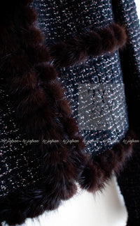 CHANEL 03A Brown Metallic Mink Fur Trim Tweed Jacket 36 38 シャネル ブラウン メタリック ミンクファー トリム ツイード ジャケット 即発