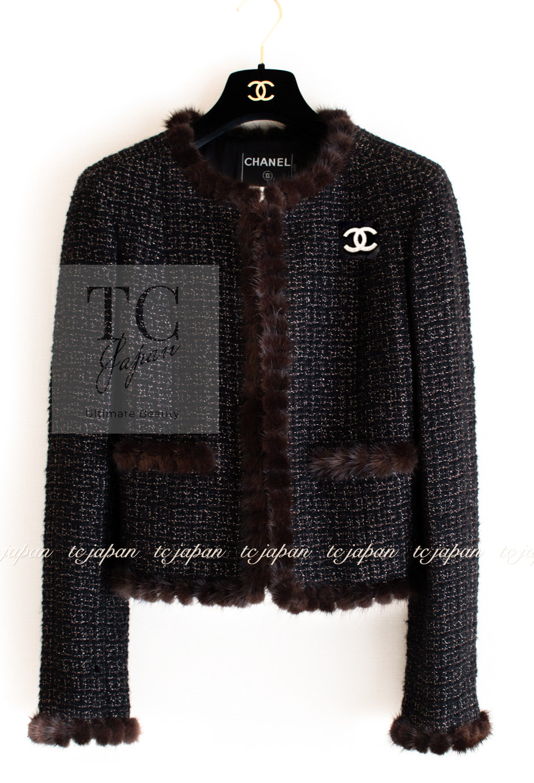 CHANEL 03A Brown Metallic Mink Fur Trim Tweed Jacket 36 38 シャネル ブラウン メタリック ミンクファー トリム ツイード ジャケット 即発