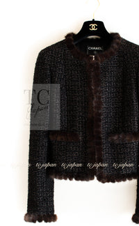 CHANEL 03A Brown Metallic Mink Fur Trim Tweed Jacket 36 38 シャネル ブラウン メタリック ミンクファー トリム ツイード ジャケット 即発