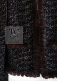 CHANEL 03A Brown Metallic Mink Fur Trim Tweed Jacket 36 38 シャネル ブラウン メタリック ミンクファー トリム ツイード ジャケット 即発