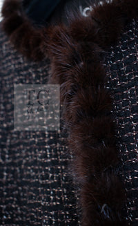 CHANEL 03A Brown Metallic Mink Fur Trim Tweed Jacket 36 38 シャネル ブラウン メタリック ミンクファー トリム ツイード ジャケット 即発