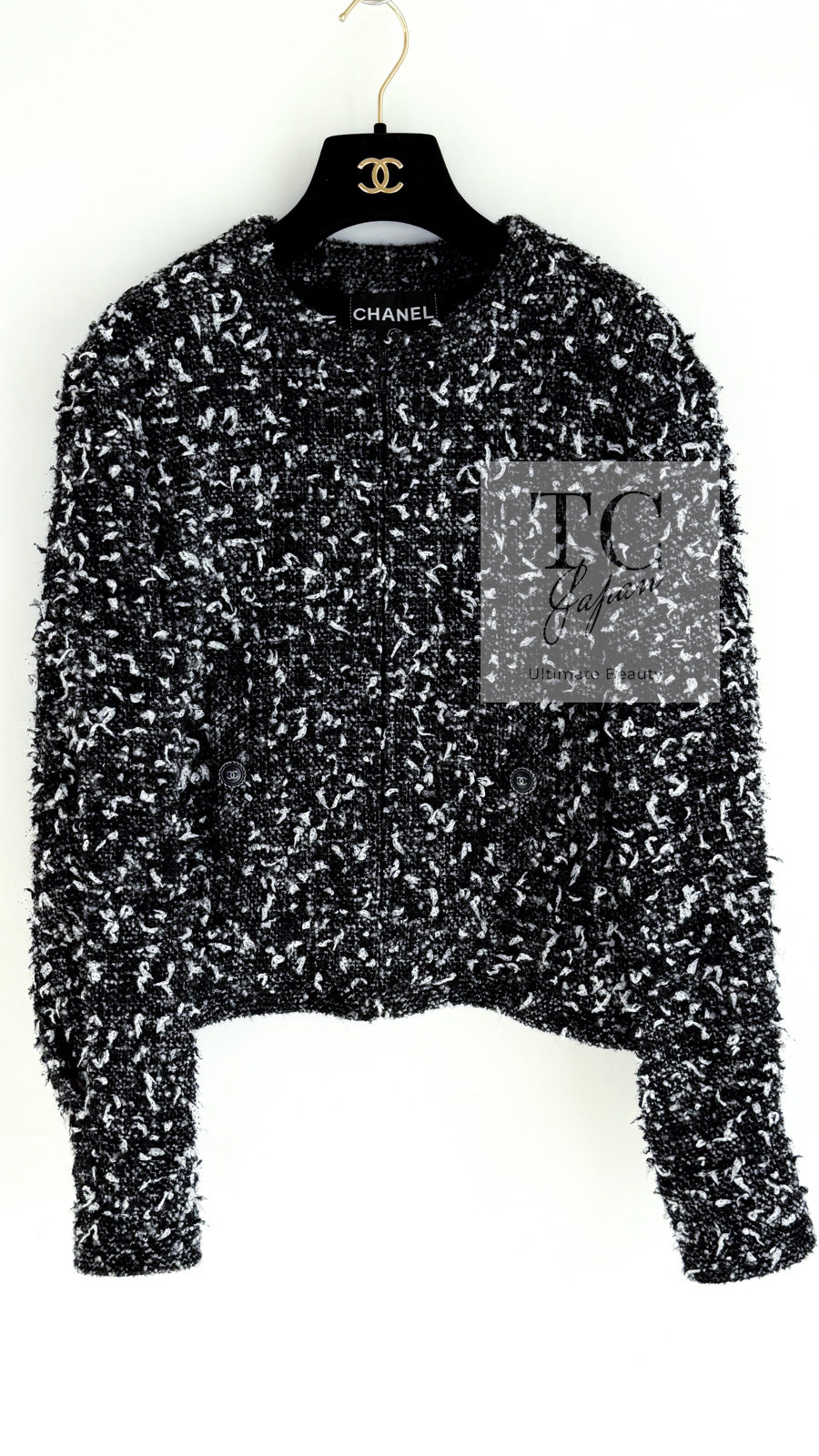 シャネル ジャンパー ブルゾン CHANEL ブラック ホワイト ウール 