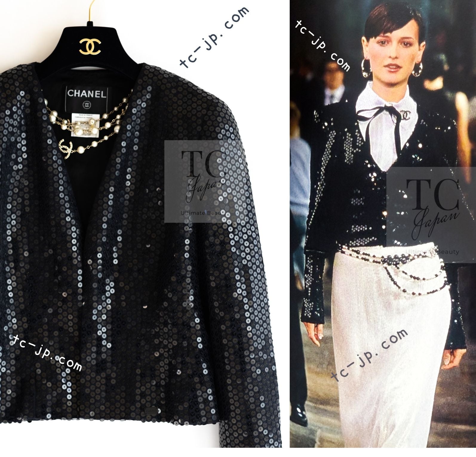 CHANEL 03C Black Sequin Glitter Jacket 36 38 シャネル ブラック スパンコール グリッター ジャケット 即発