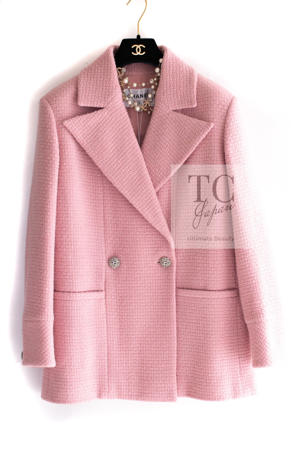 CHANEL 22A Pink Wool 100% Double Tweed Jacket 38 40 44 46 シャネル ピンク ウール 100% ダブル ツイード ジャケット 即発